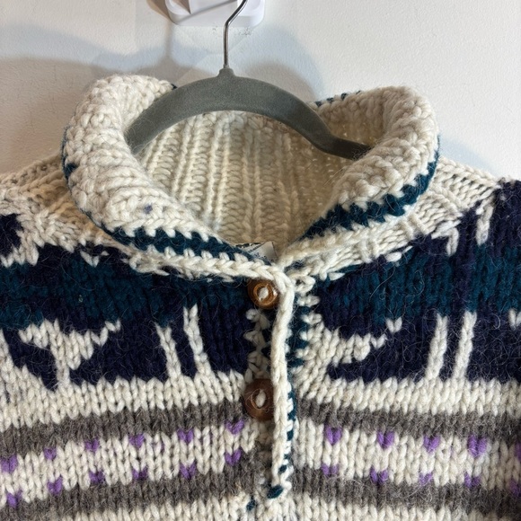 ALMA Sz XL Vintage Knit Sweater with Button High Collar 100% Wool Made in Peru - Picture 3 of 5